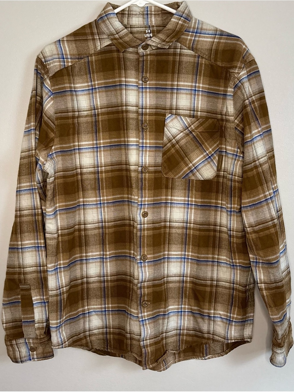 Men's Under Armour Brown Plaid Button-Up Shirt with Pocket - L/G